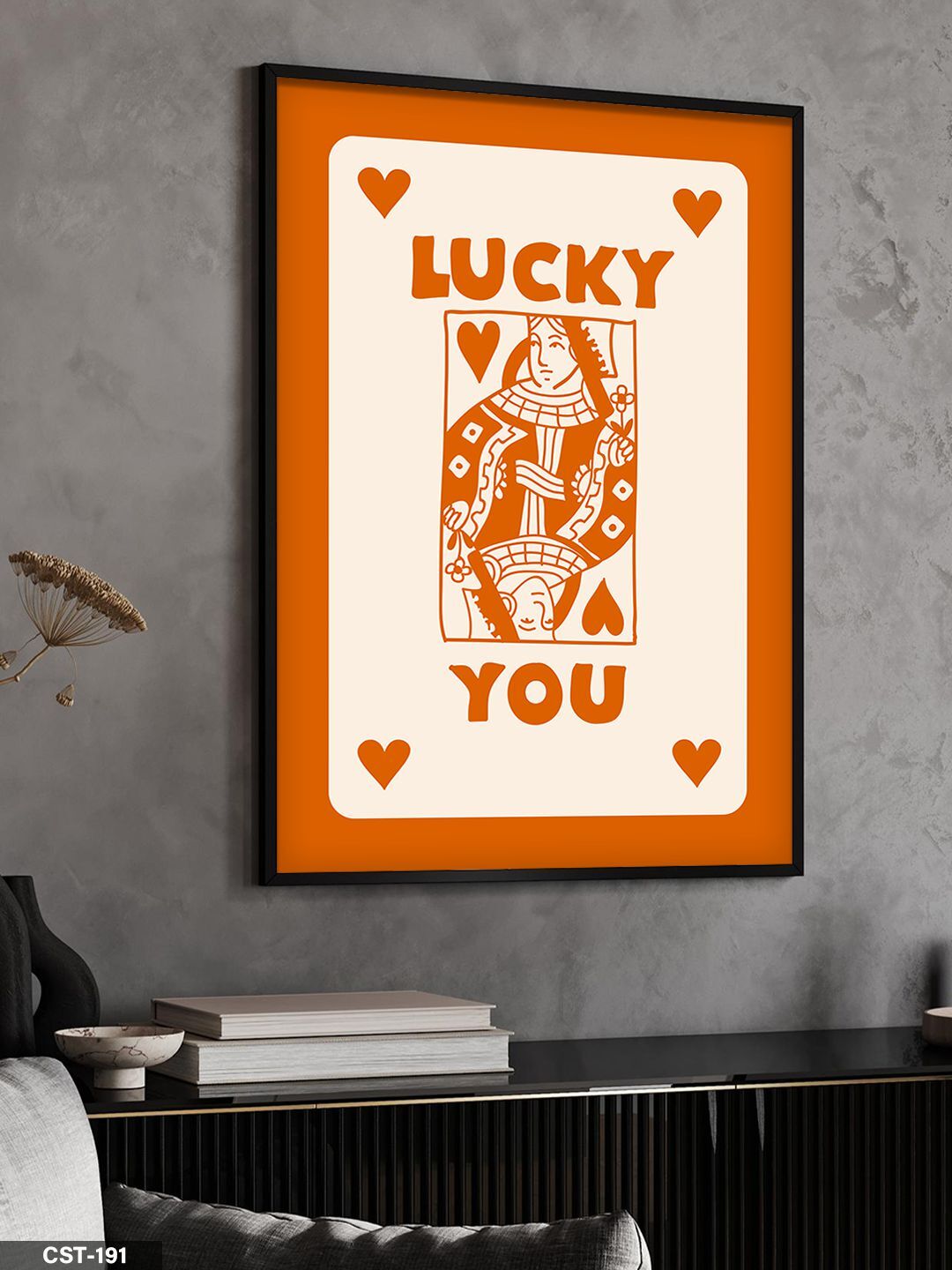 Turuncu ''LUCKY YOU'' kartı Tek Parça Ahşap Çerçeveli Tablo Siyah - 20 x 30 CM