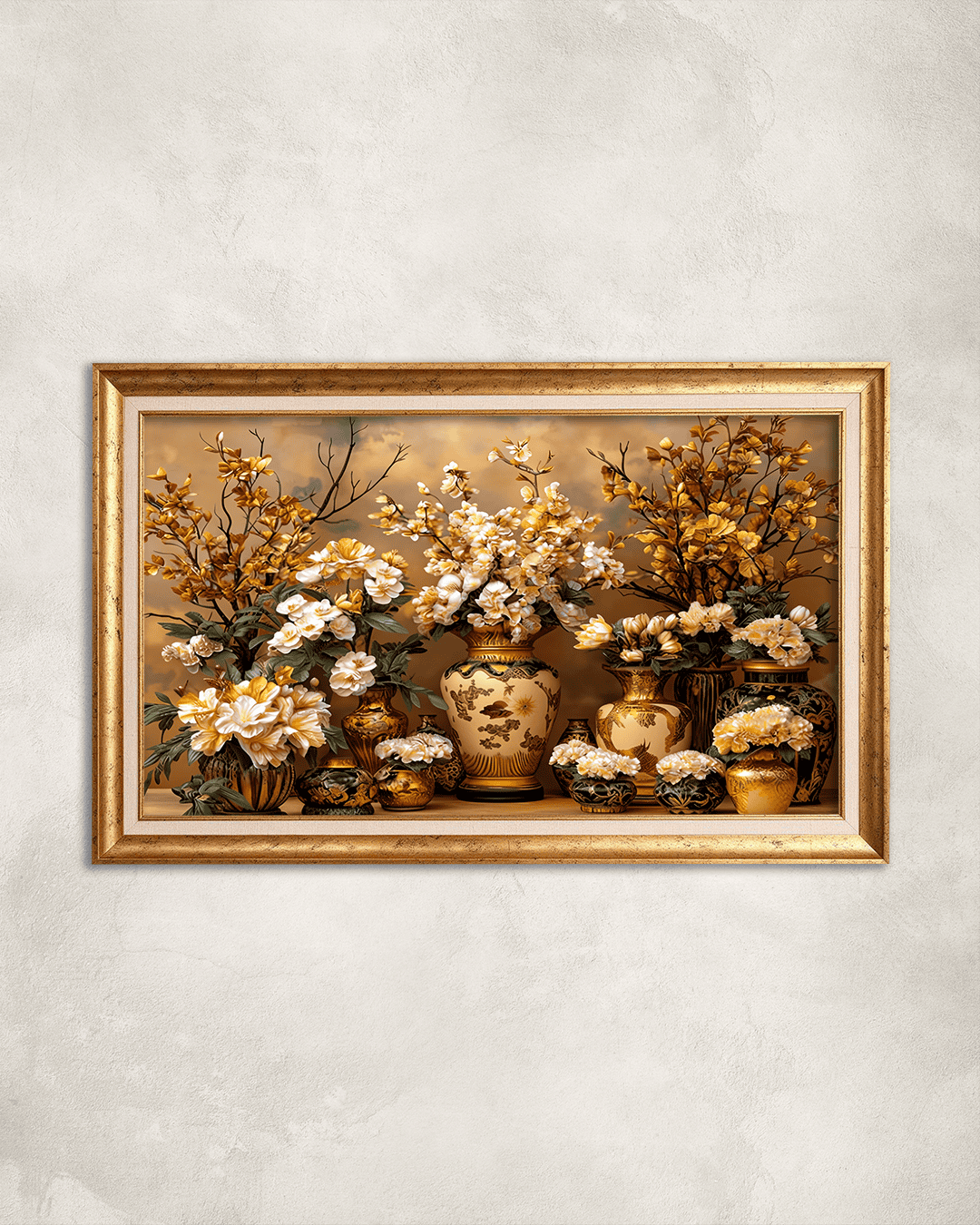 Vazodaki Çiçekler Premium Çerçeveli Tek Parça Tablo 65X110 cm PRM