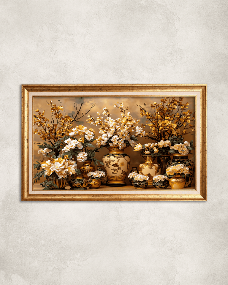 Vazodaki Çiçekler Premium Çerçeveli Tek Parça Tablo 65X110 cm PRM