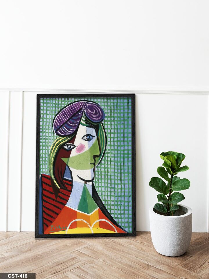 Pablo Picasso Şapkalı Kadın Tek Parça Ahşap Çerçeveli Tablo Siyah - 50 x 70 CM