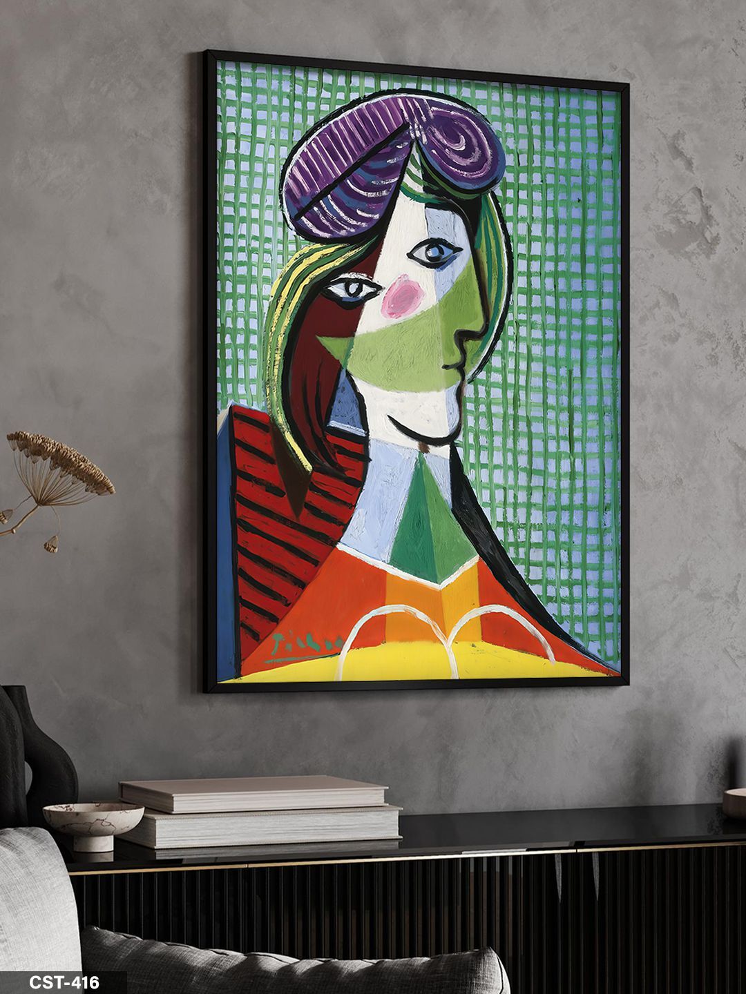 Pablo Picasso Şapkalı Kadın Tek Parça Ahşap Çerçeveli Tablo Siyah - 50 x 70 CM