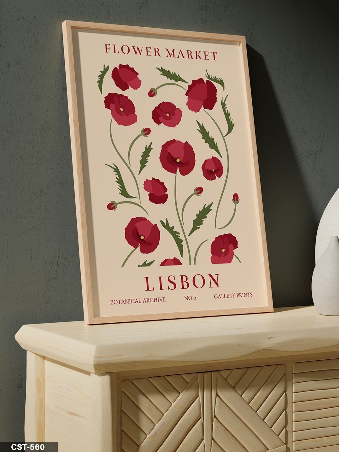 Flower Market Lisbon Tek Parça Ahşap Çerçeveli Tablo Naturel - 20 x 30 CM