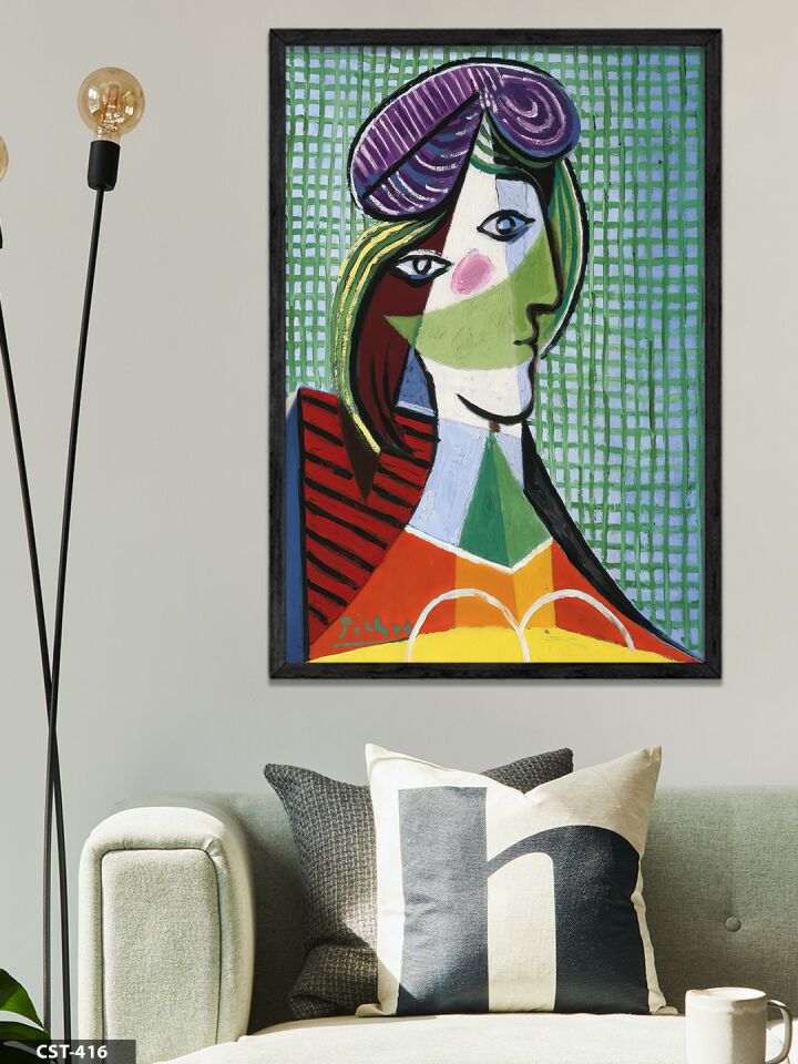 Pablo Picasso Şapkalı Kadın Tek Parça Ahşap Çerçeveli Tablo Siyah - 50 x 70 CM