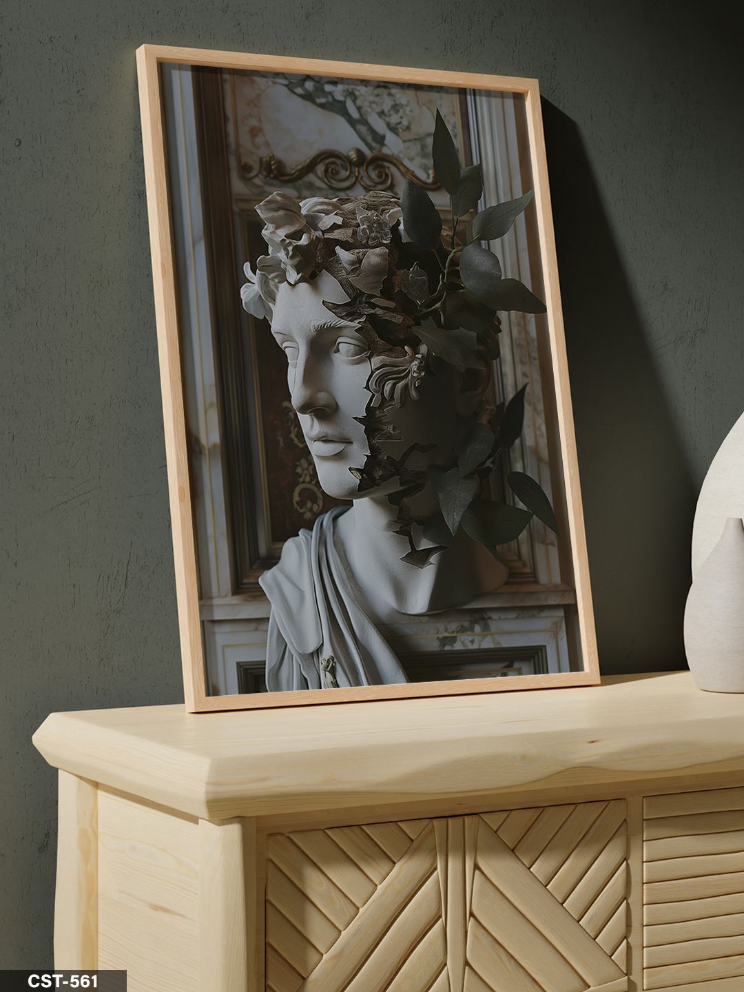 Çiçekli Heykel Tek Parça Ahşap Çerçeveli Tablo Naturel - 20 x 30 CM