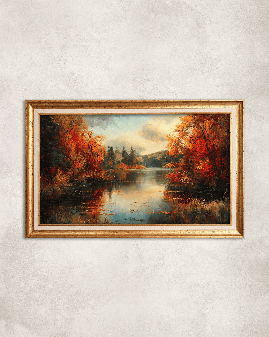 Sonbaharda Gölet Premium Çerçeveli Tek Parça Tablo 65X110 cm PRM