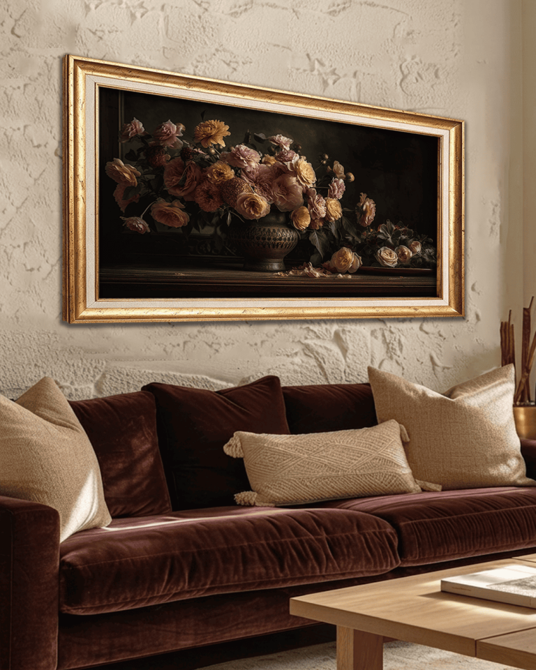 Vazoda Güller Premium Çerçeveli Tek Parça Tablo 65X110 cm PRM