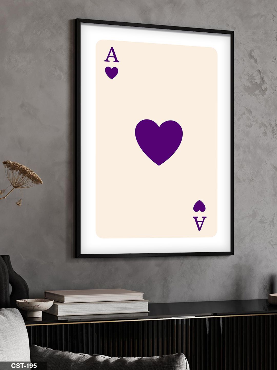 Lila kalp ası Tek Parça Ahşap Çerçeveli Tablo Siyah - 20 x 30 CM