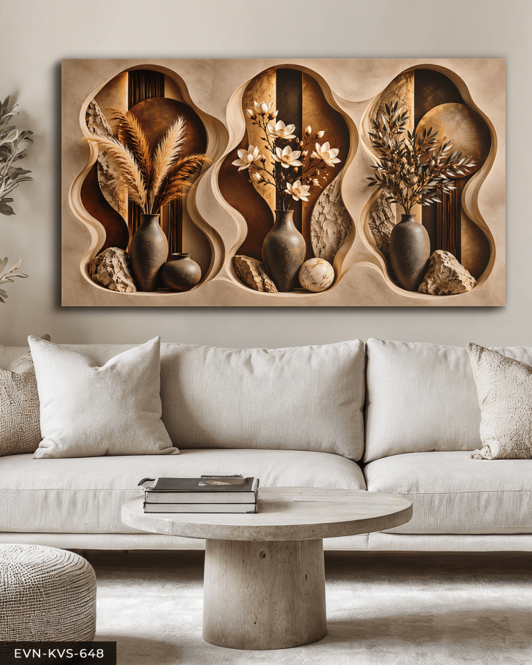 Boho Tarzda Vazoda Bitkiler Tek Parça Kanvas - Canvas Tablo