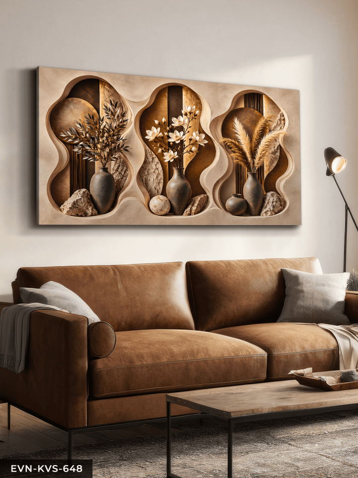 Boho Tarzda Vazoda Bitkiler Tek Parça Kanvas - Canvas Tablo