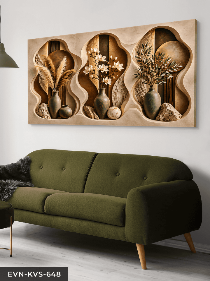 Boho Tarzda Vazoda Bitkiler Tek Parça Kanvas - Canvas Tablo