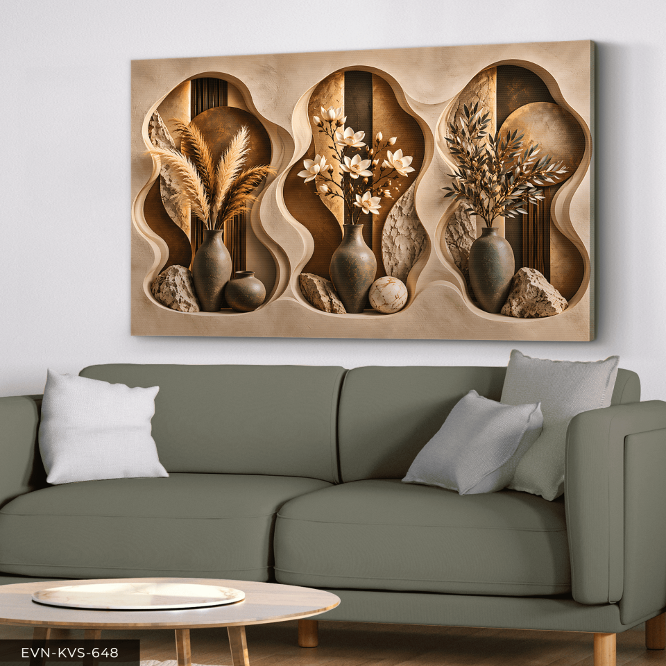Boho Tarzda Vazoda Bitkiler Tek Parça Kanvas - Canvas Tablo