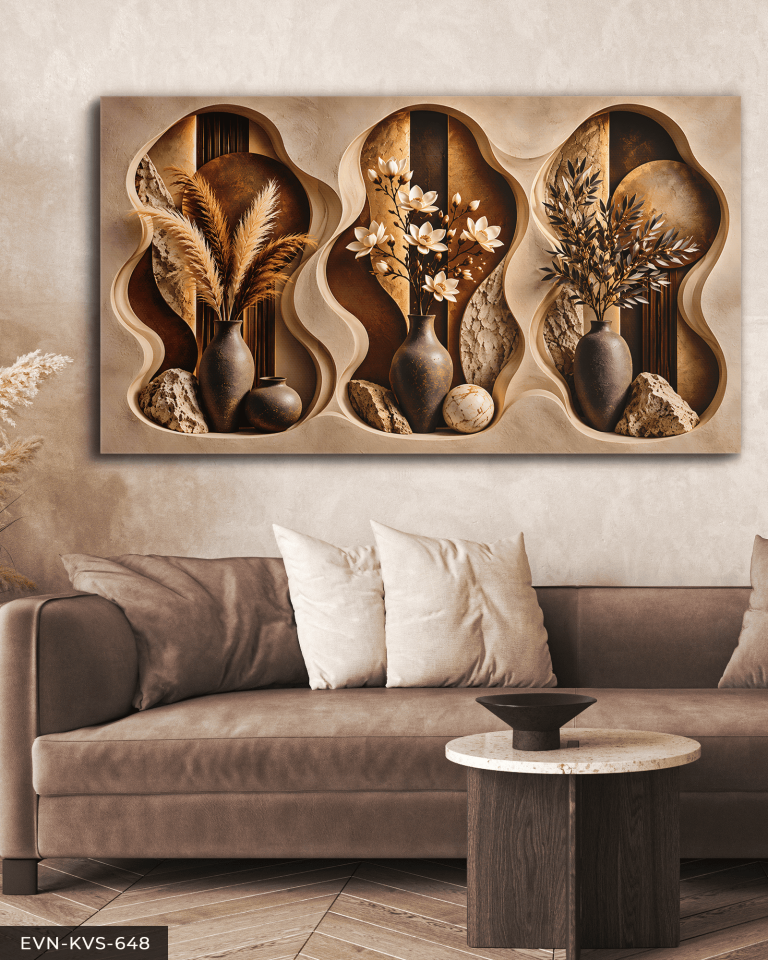 Boho Tarzda Vazoda Bitkiler Tek Parça Kanvas - Canvas Tablo