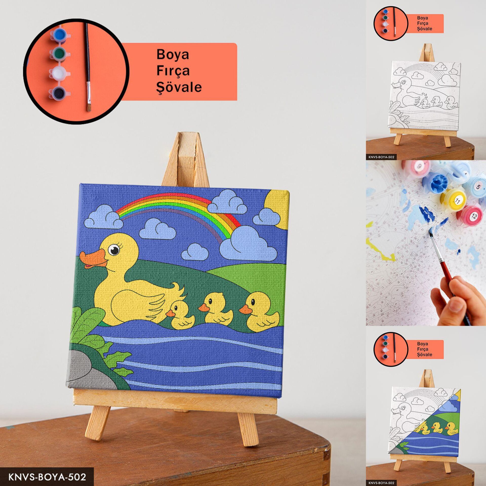 Ördek Ailesi 20x20 CM Çocuklara Özel Sayılarla Boyama Seti