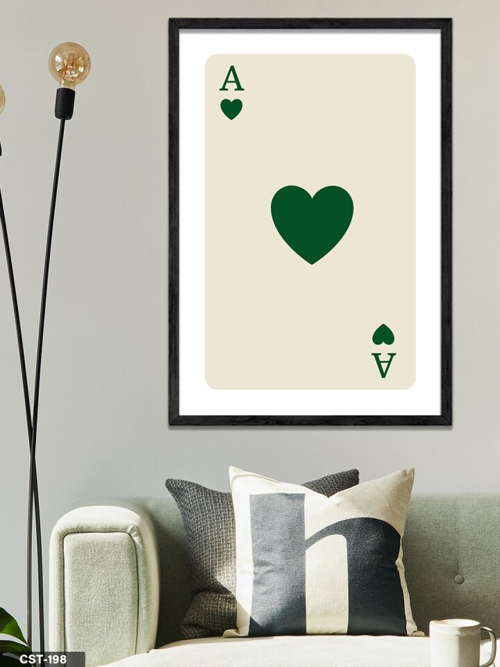 Yeşil kalp ası Tek Parça Ahşap Çerçeveli Tablo Siyah - 20 x 30 CM