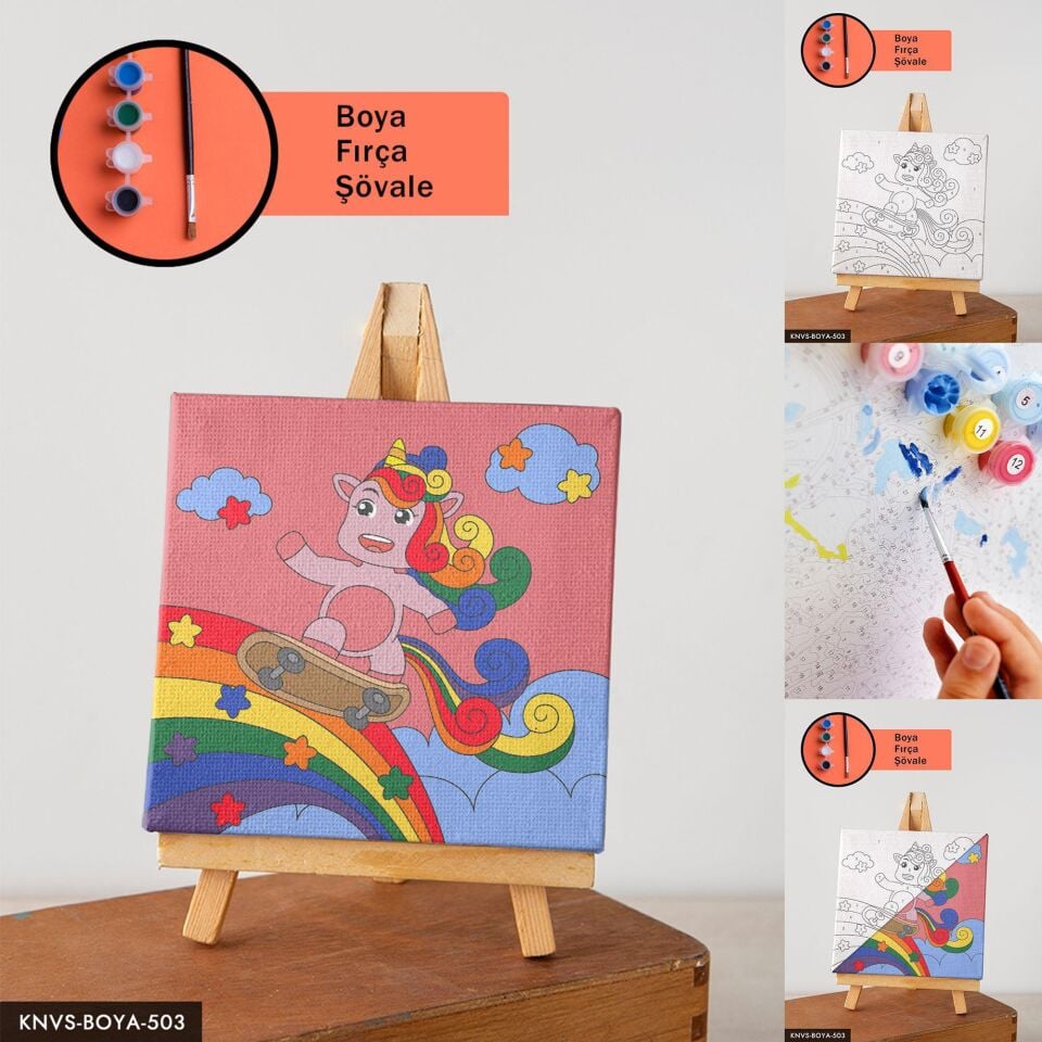 Gökkuşağı ve Unicorn 20x20 CM Çocuklara Özel Sayılarla Boyama Seti