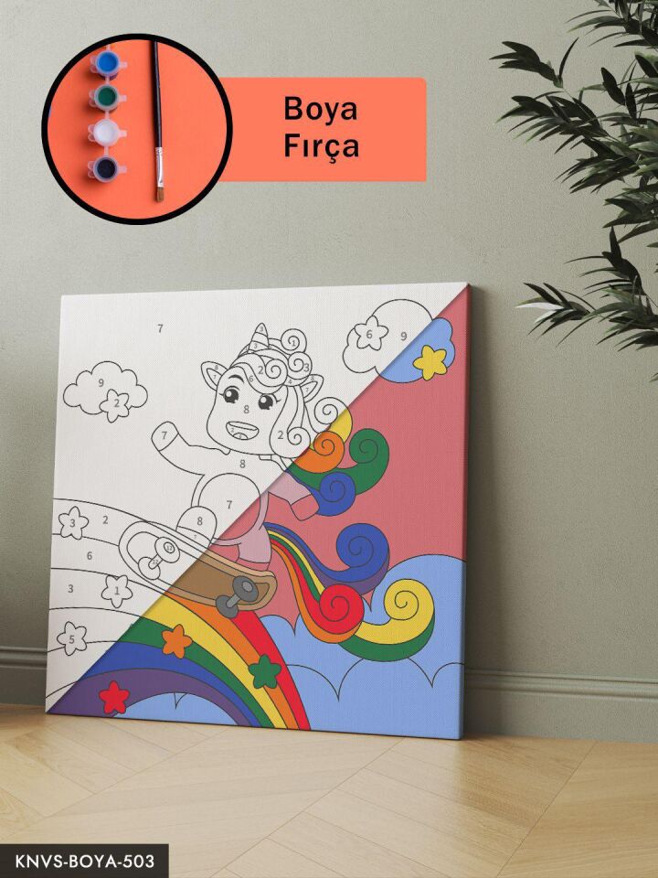 Gökkuşağı ve Unicorn 20x20 CM Çocuklara Özel Sayılarla Boyama Seti