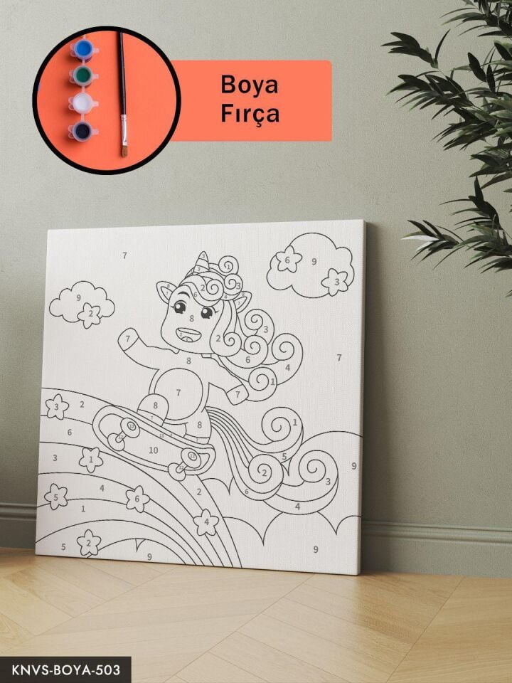 Gökkuşağı ve Unicorn 20x20 CM Çocuklara Özel Sayılarla Boyama Seti