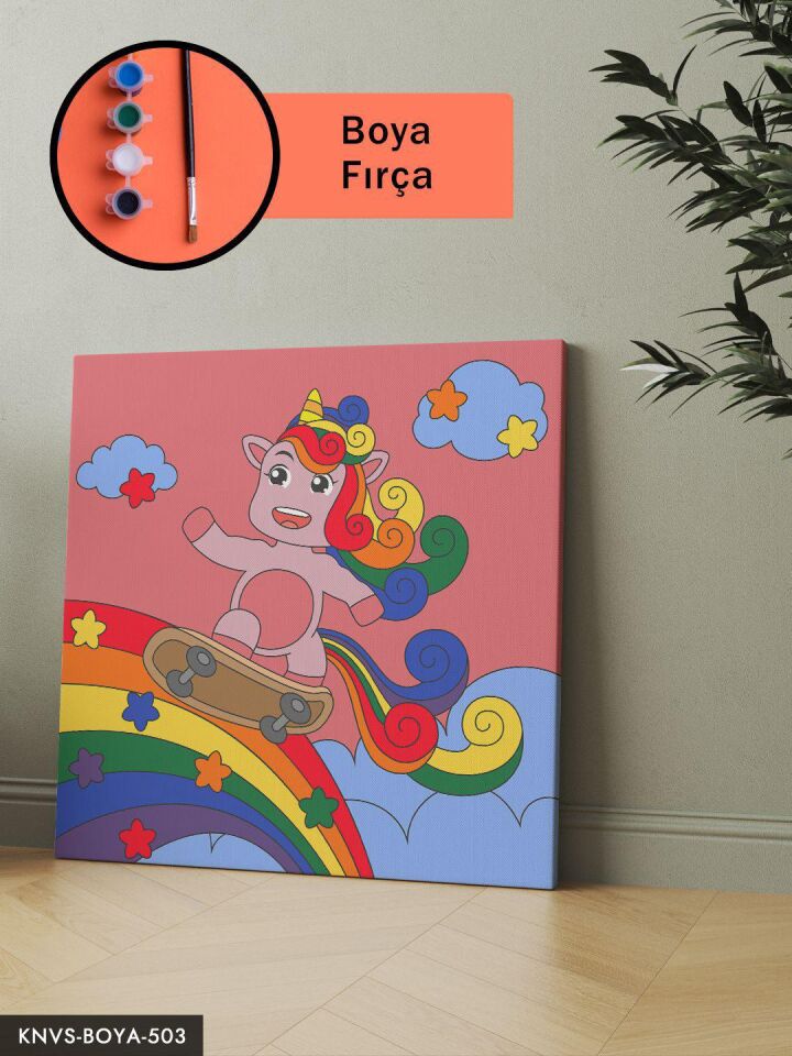 Gökkuşağı ve Unicorn 20x20 CM Çocuklara Özel Sayılarla Boyama Seti