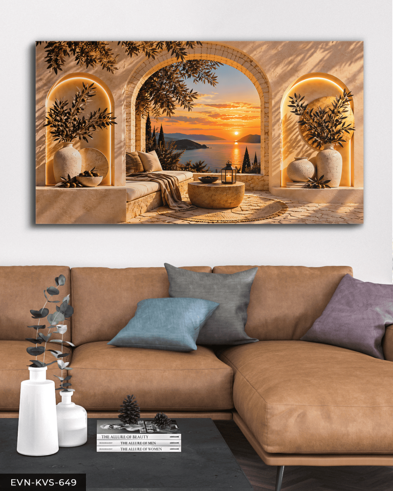 Deniz Manzarası ve Zeytin Tek Parça Kanvas - Canvas Tablo