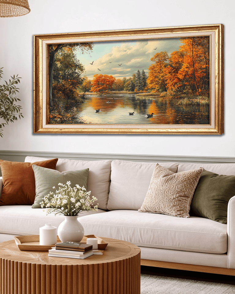 Göllü Orman Premium Çerçeveli Tek Parça Tablo 65X110 cm PRM