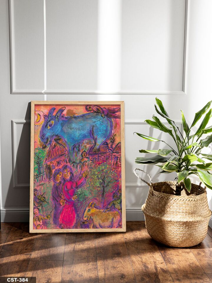Mavi İnek Tek Parça Ahşap Çerçeveli Tablo Naturel - 40 x 60 CM