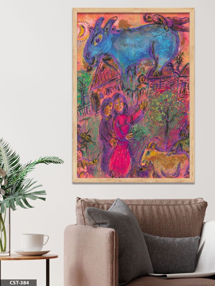 Mavi İnek Tek Parça Ahşap Çerçeveli Tablo Naturel - 40 x 60 CM