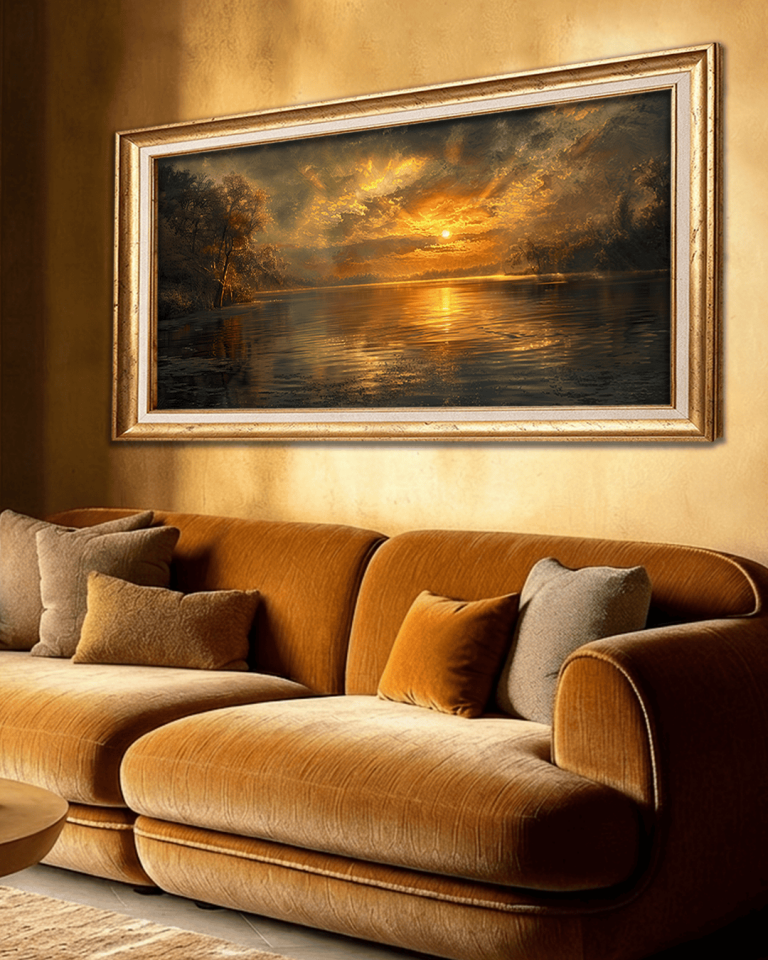 Yağlı Boya Görünümlü Günbatımı Premium Çerçeveli Tek Parça Tablo 65X110 cm PRM
