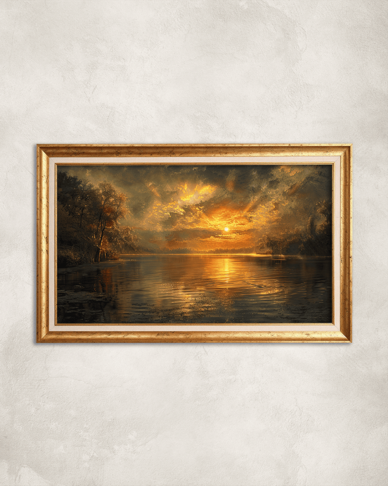 Yağlı Boya Görünümlü Günbatımı Premium Çerçeveli Tek Parça Tablo 65X110 cm PRM