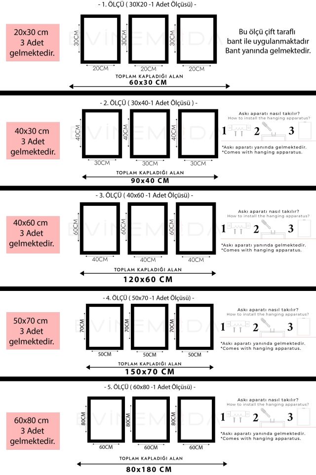 Tüy 3 Parça Pleksi Aynalı Tablo 20 x 30 CM - Gümüş