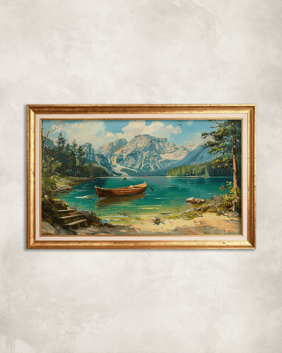 Kayık ve Göl Premium Çerçeveli Tek Parça Tablo 65X110 cm PRM