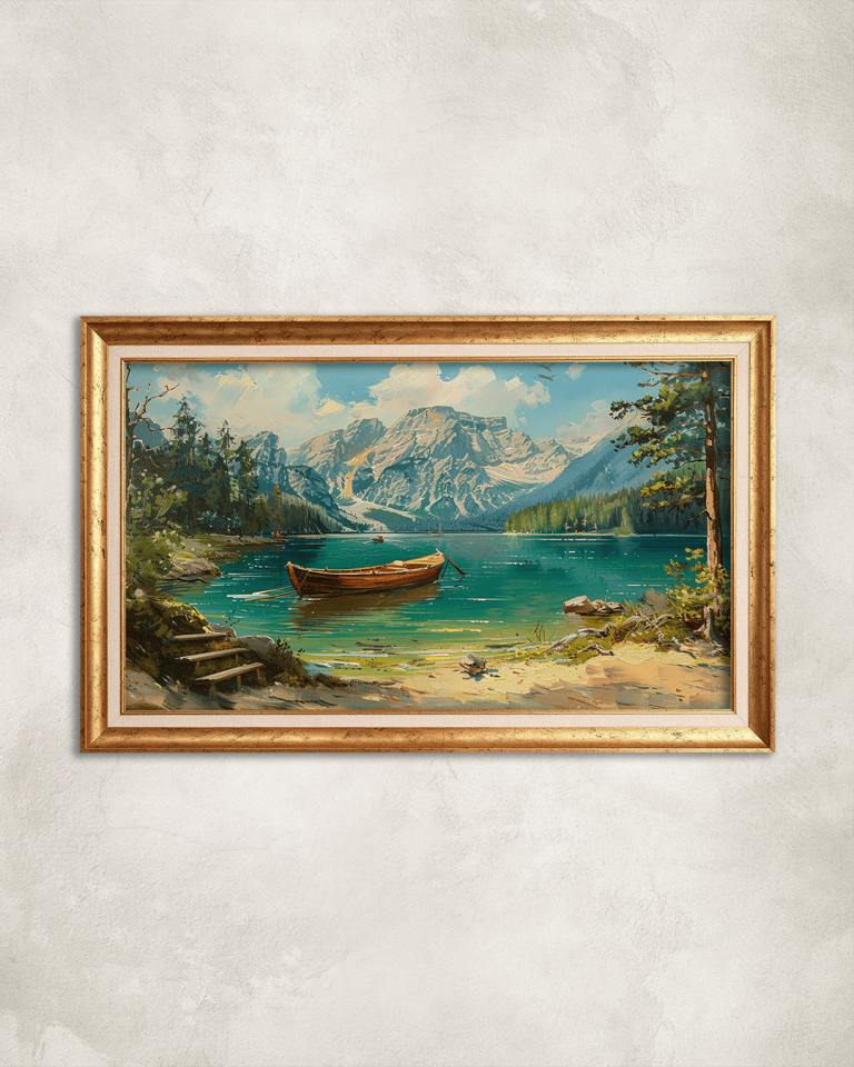 Kayık ve Göl Premium Çerçeveli Tek Parça Tablo 65X110 cm PRM