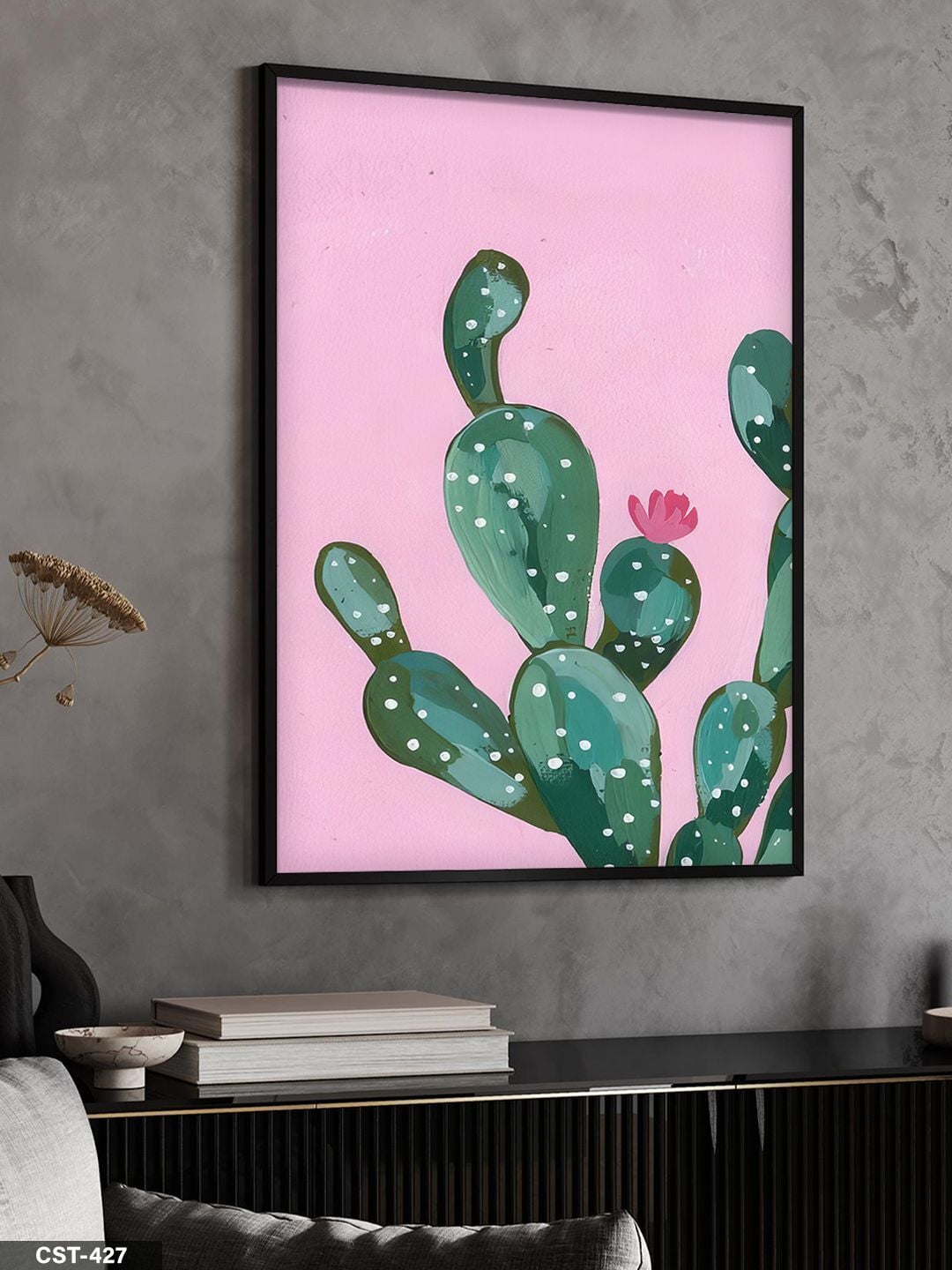 Kaktüs Tek Parça Ahşap Çerçeveli Tablo Siyah - 50 x 70 CM
