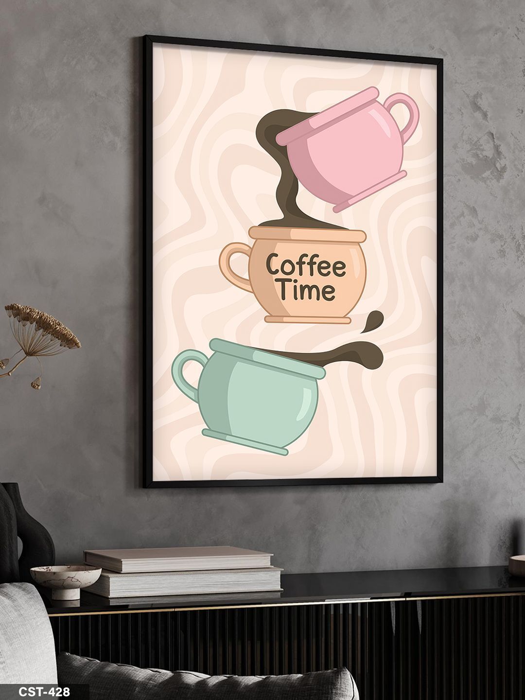 Coffee Time Tek Parça Ahşap Çerçeveli Tablo Siyah - 50 x 70 CM