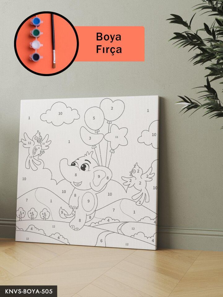 Fil ve Kuşlar 20x20 CM Çocuklara Özel Sayılarla Boyama Seti Şövalesiz