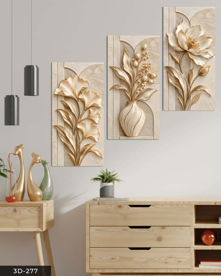 Narin Beyaz Çiçek 3 Parçalı Mdf Tablo