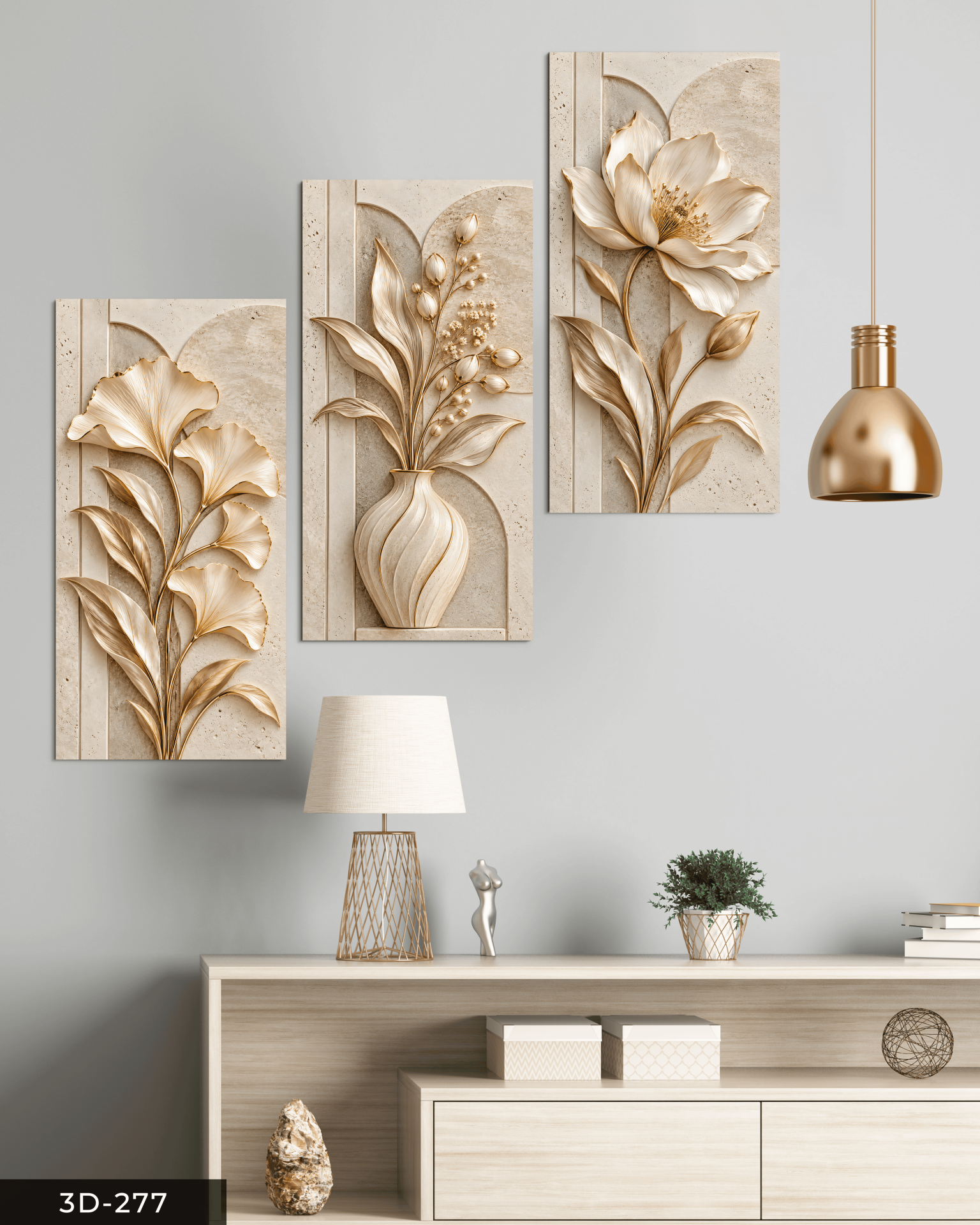 Narin Beyaz Çiçek 3 Parçalı Mdf Tablo
