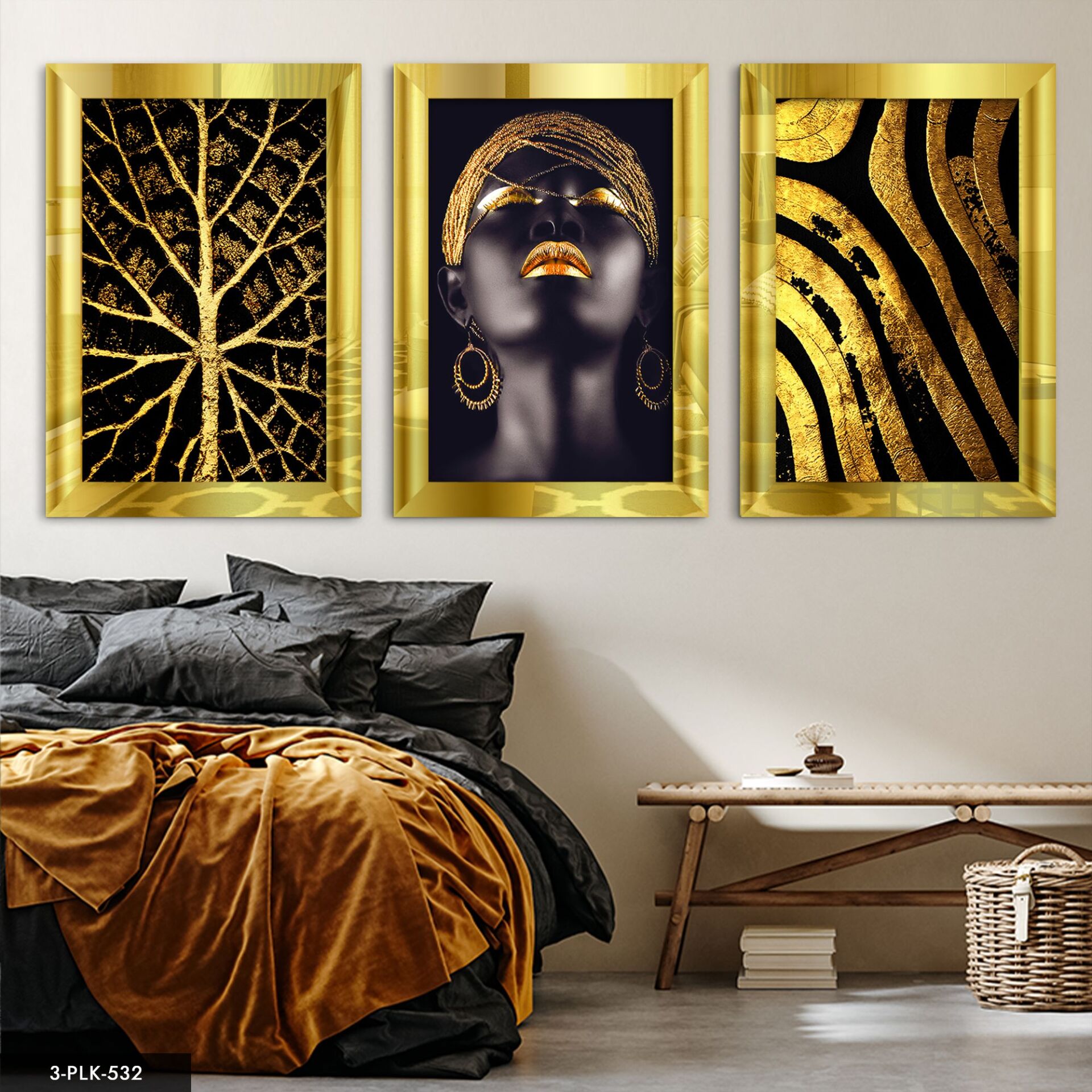 Afrikalı Kadınlar 3 Parça Pleksi Aynalı Tablo 20 x 30 CM - Gold