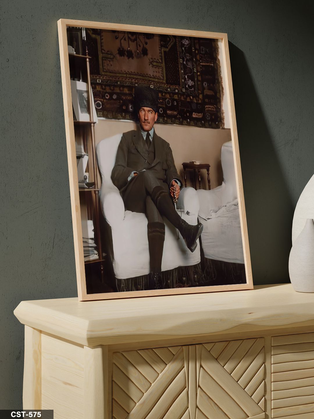 Mustafa Kemal Atatürk Tek Parça Ahşap Çerçeveli Tablo Naturel - 20 x 30 CM