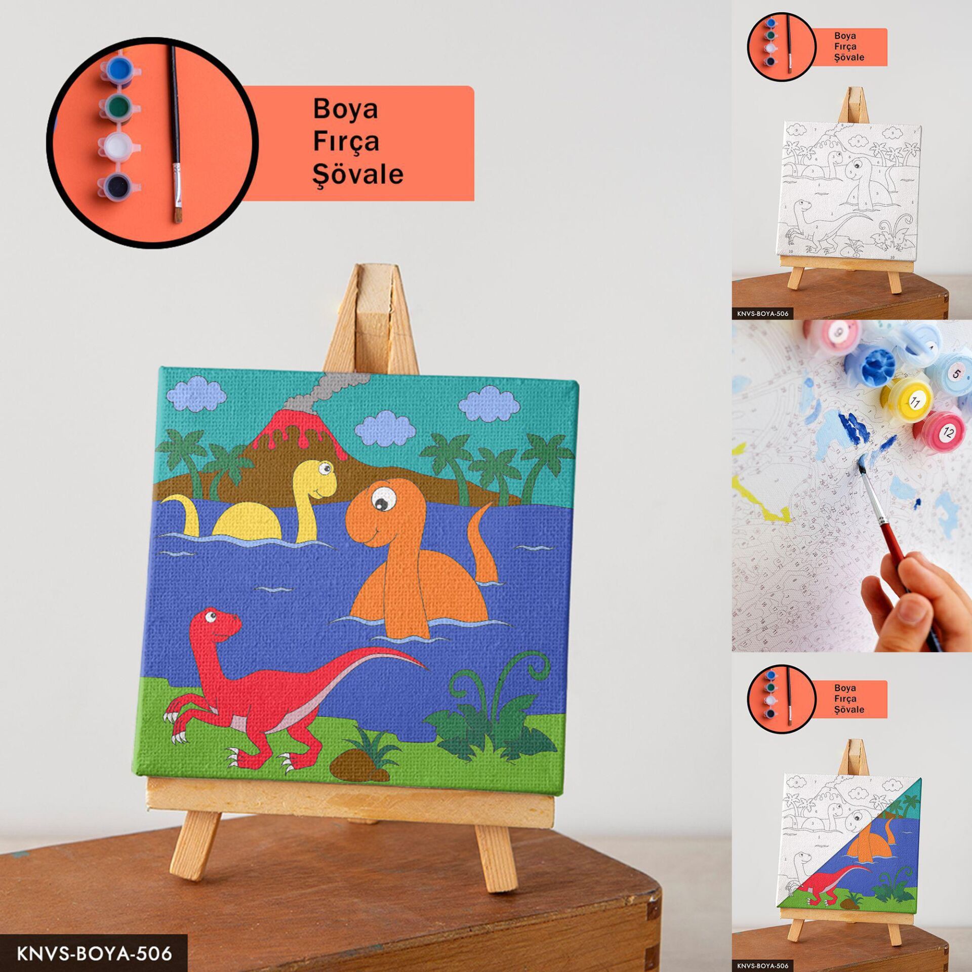 Sevimli Dinazorlar 20x20 CM Çocuklara Özel Sayılarla Boyama Seti