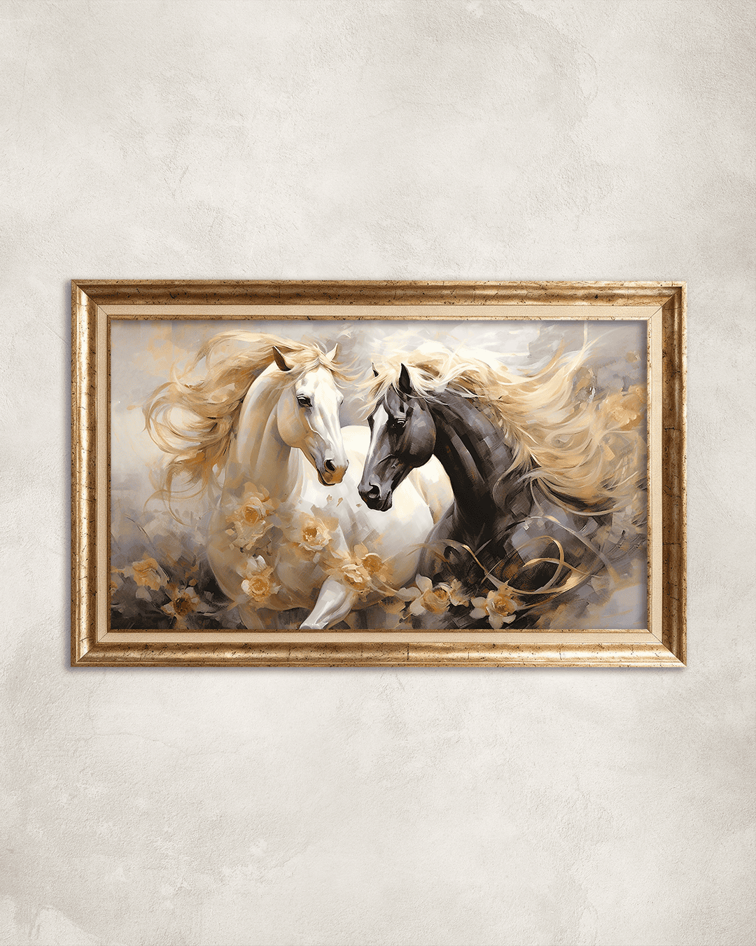 Asil Atlar Premium Çerçeveli Tek Parça Tablo 65X110 cm PRM Gümüş