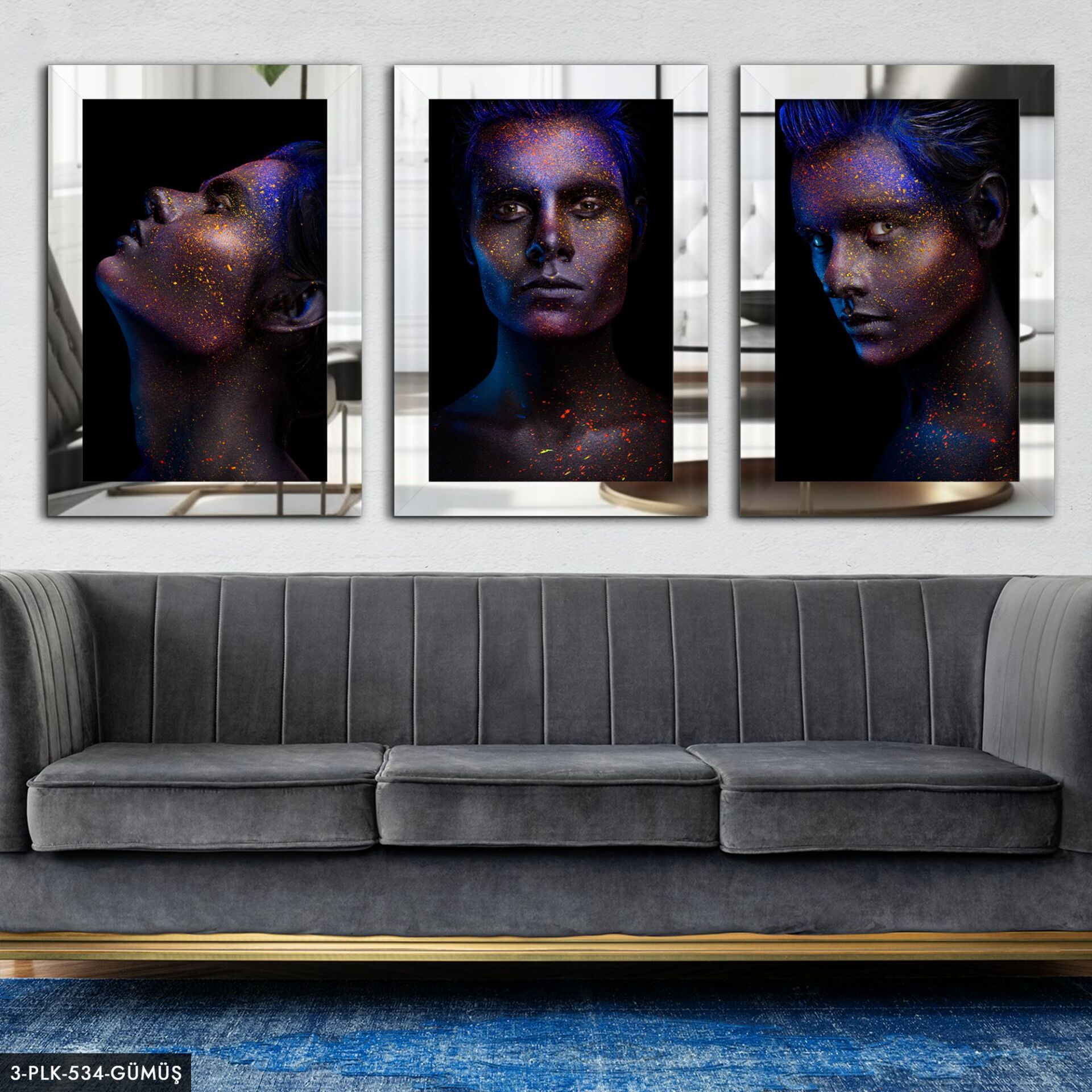 Kadın Portre 3 Parça Pleksi Aynalı Tablo 20 x 30 CM - Gümüş