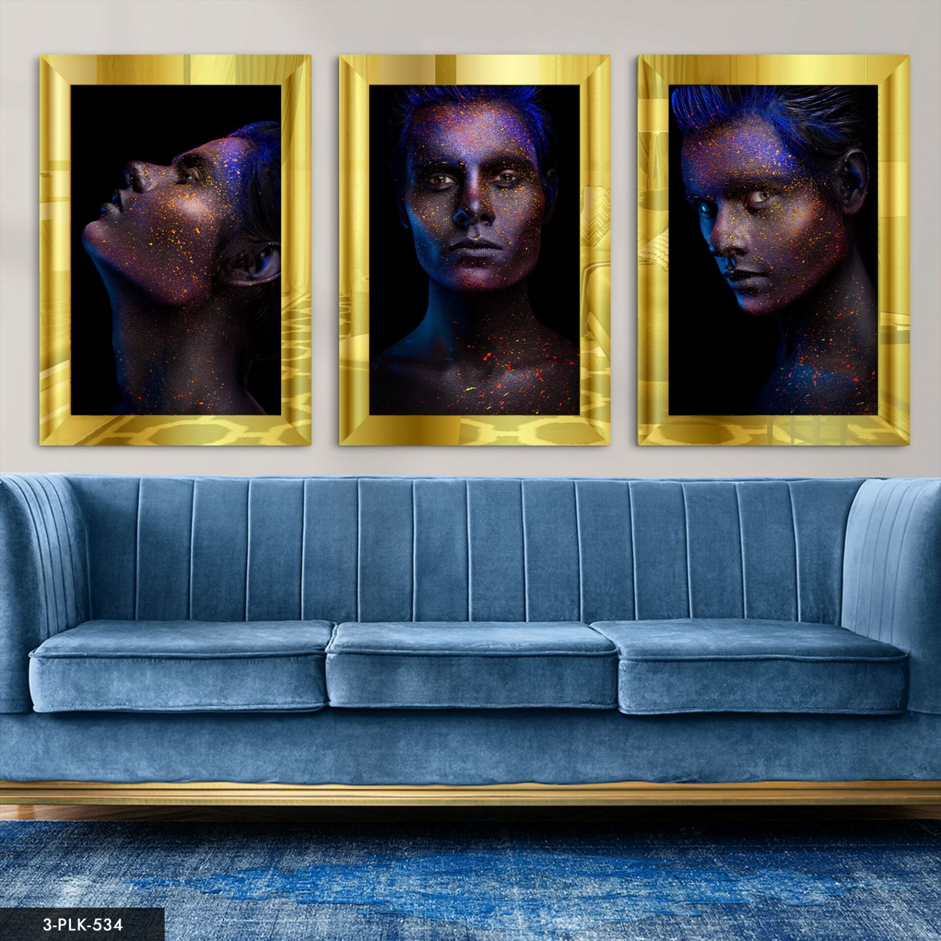 Kadın Portre 3 Parça Pleksi Aynalı Tablo 20 x 30 CM - Gold