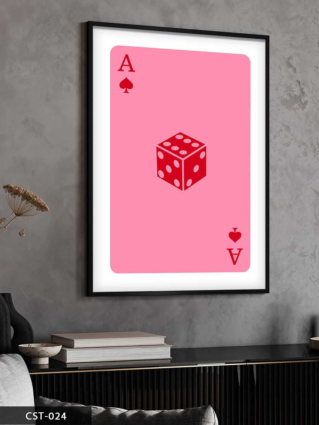 Blackjack Kart Zar Tek Parça Ahşap Çerçeveli Tablo Siyah - 40 x 60 CM