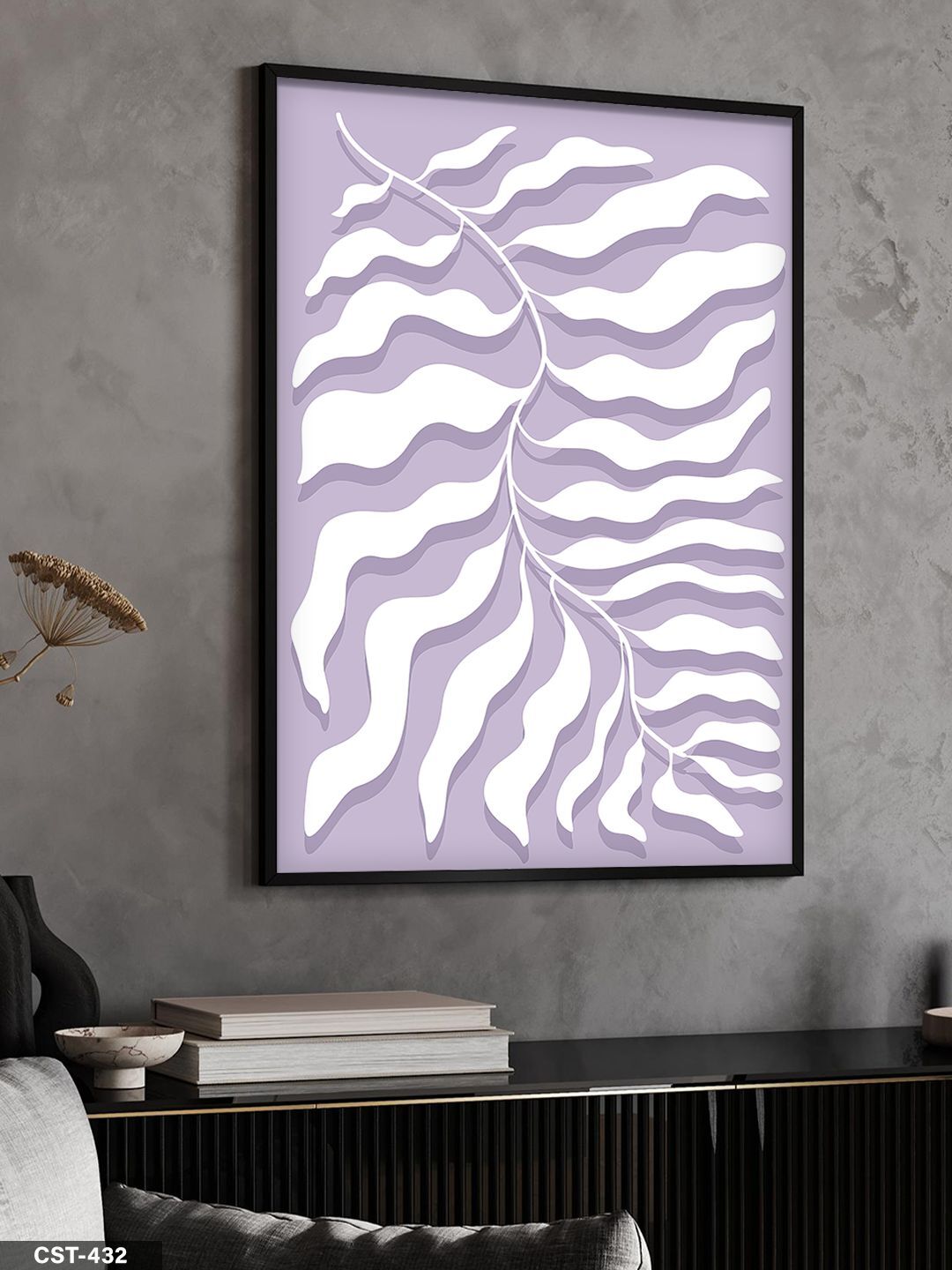 Dalga Yaprağı Tek Parça Ahşap Çerçeveli Tablo Siyah - 50 x 70 CM