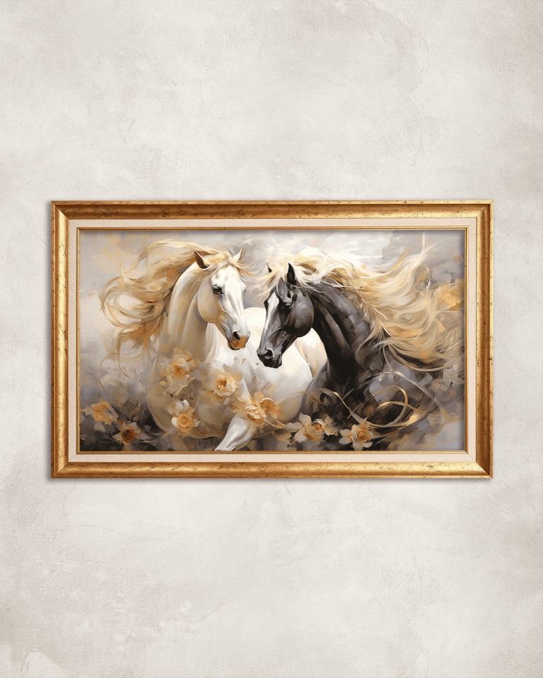 Asil Atlar Premium Çerçeveli Tek Parça Tablo 65X110 cm PRM Gold