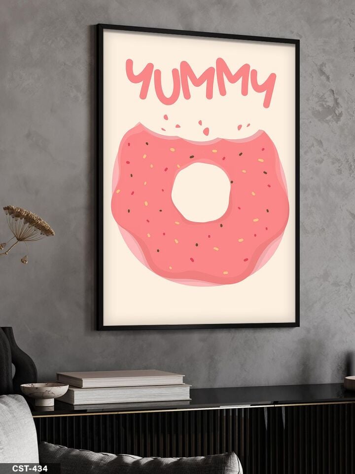 Yummy Donat Tek Parça Ahşap Çerçeveli Tablo Siyah - 50 x 70 CM