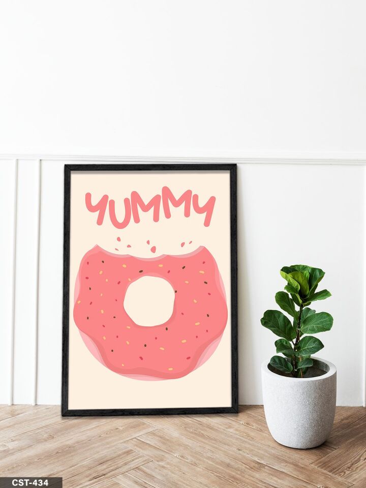 Yummy Donat Tek Parça Ahşap Çerçeveli Tablo Siyah - 50 x 70 CM