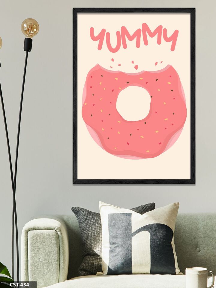 Yummy Donat Tek Parça Ahşap Çerçeveli Tablo Siyah - 50 x 70 CM