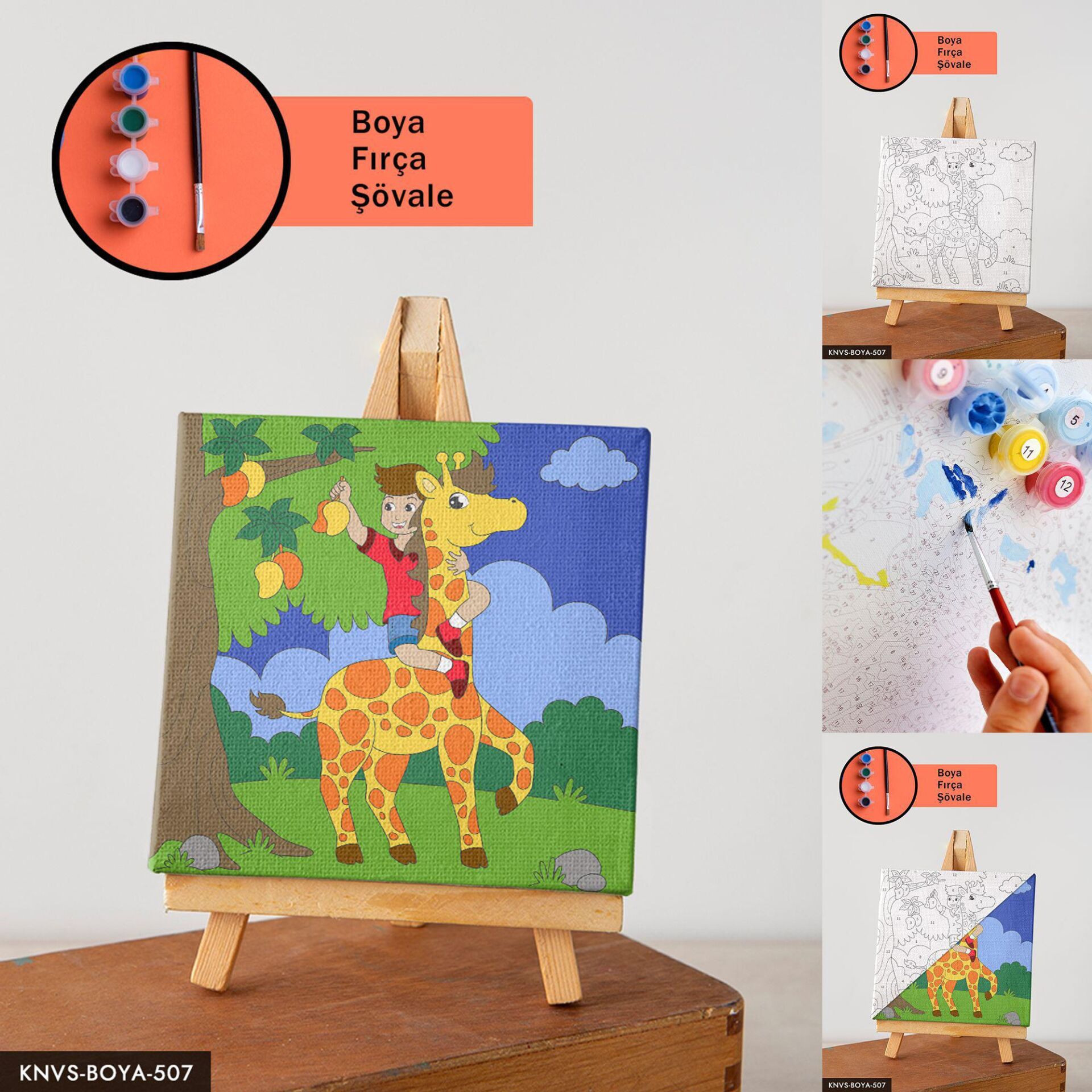 Zürafa ve Çocuk 20x20 CM Çocuklara Özel Sayılarla Boyama Seti