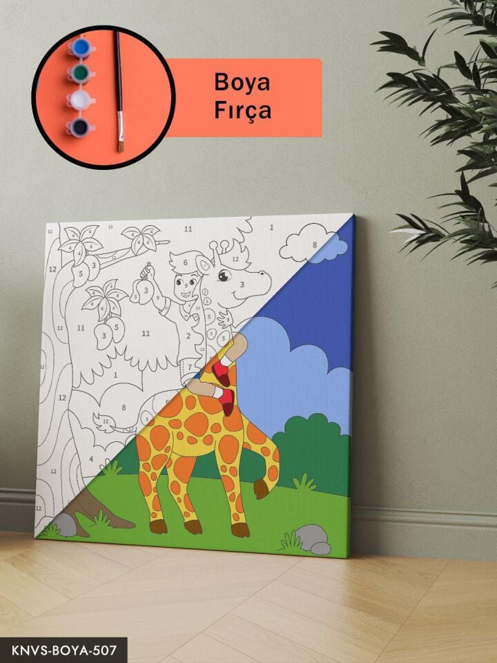 Zürafa ve Çocuk 20x20 CM Çocuklara Özel Sayılarla Boyama Seti